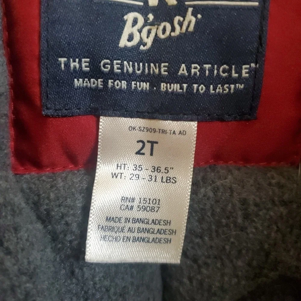 OshKosh 2T Puffer Jacket Toddler Boys Red Blue Hooded‎ Fleece Lined Winter Coat